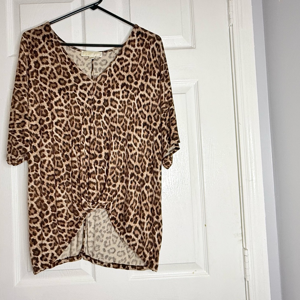 Michaels Brown 3/4 Sleeve Asymmetrical Blouse